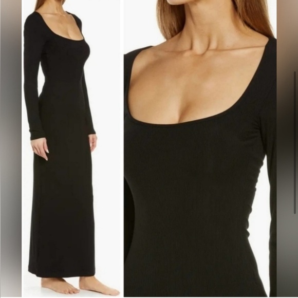 NWT Skims ribbed fits everybody soft lounge long sleeve dress - onyx black - Picture 10 of 11